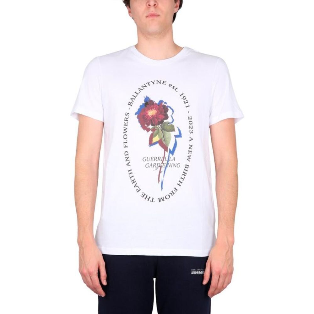 BALLANTYNE Men's Graphic T-Shirt with Rose Motif Men WHITE T-Shirts